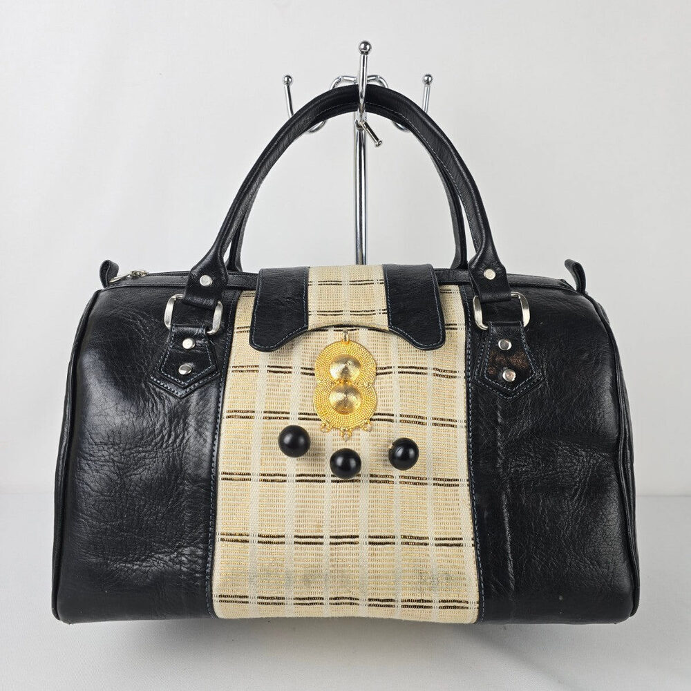Vintage Black & Cream Satchel Purse